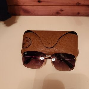 Ray-Ban Gold Rimless Sunglasses with Brown Gradient Lenses